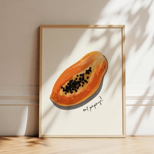 Papaya Frucht Kunstdruck Poster, Tropische Früchte Küchen Wandkunst, Obst Druck, trendiges Retro Poster, minimalistisches Küchendekor, Papaya Poster