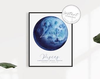 Personalised Zodiac Starsign Wall Art, Pisces Star Sign, Horoscope Zodiac Print, Personalised Constellation Art Print, Zodiac Nursery Gift