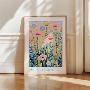 Prenditi del tempo per annusare la stampa delle rose, stampa del mercato dei fiori, arte murale floreale botanica alla moda, decorazione murale floreale, arte moderna boho estetica