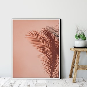 Tropical Shadows, Palm tree art poster, Pink Tropical Leaves, Tropical Wall Art, Palm Tree Photography Poster, California Wall