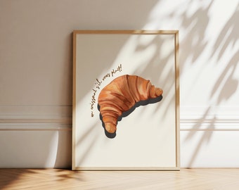Croissant Print, Breakfast Print Poster, French food patisserie lover, Wall Art, Trendy Retro Poster, Bonjour Good Morning kitchen decor