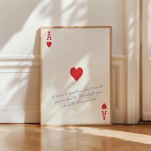 Stampa rossa con asso di cuori, arte murale con carte da gioco retrò, arte murale minimalista alla moda, arte murale preppy estetica, poster Aesthetic Feeling Lucky