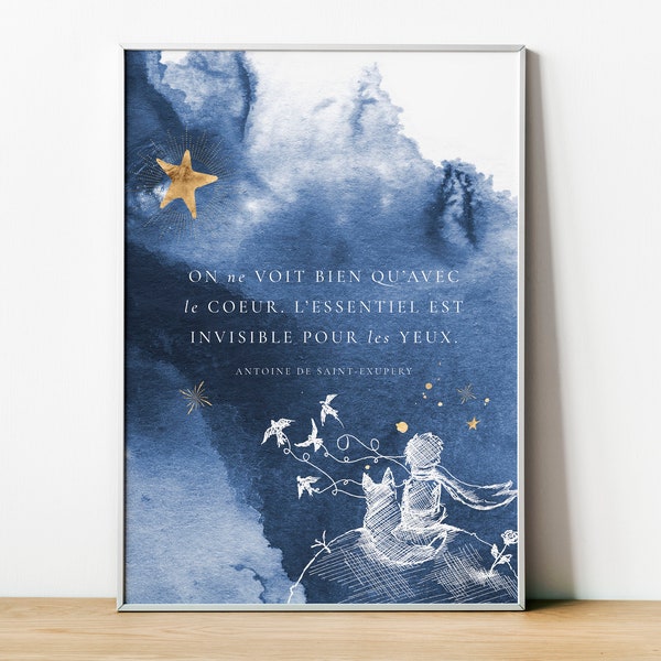 The Little Prince, French Poster Le Petit Prince, FRENCH quote Poster, Wall Art Home, Motivational Quote, Nursery Decor, Classic Book