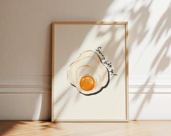 Sunny Side Up Egg Poster, Breakfast Kitchen Wall Art, Brunch Print, Trendy Retro Poster, Minimalist Kitchen decor, eggs Illustration