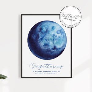 Personalised Zodiac Starsign Wall Art, Sagittarius Sign, Horoscope Zodiac Print, Personalised Constellation Art Print, Zodiac Nursery Gift