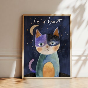 Cat Nursery Prints, Le chat affiche, Gato room poster, Children&#39;s Animal Print, Nursery Wall Art, Cute Animal, Trendy kids room decor