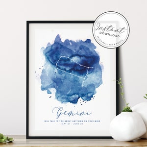 Personalised Zodiac Starsign Wall Art, Gemini Star Sign, Horoscope Zodiac Print, Personalised Constellation Art Print, Zodiac Nursery Gift