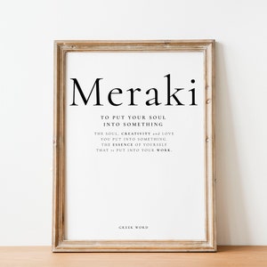 Meraki, Definition Wall Print Poster, Inspirational Print Gift , Greek Inspirational Words, Greek Poster Inspiration, Creativity, soul
