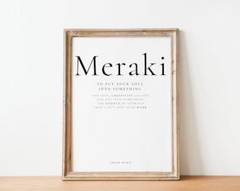 Meraki, Definition Wall Print Poster, Inspirational Print Gift , Greek Inspirational Words, Greek Poster Inspiration, Creativity, soul