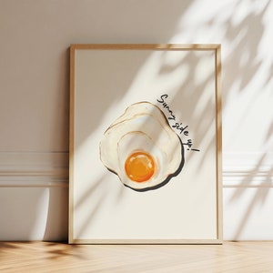 Sunny Side Up Egg Poster, Breakfast Kitchen Wall Art, Brunch Print, Trendy Retro Poster, Minimalist Kitchen decor, eggs Illustration
