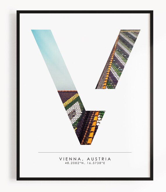 Minimalist Text Wall Art Typography Travel Poster Instant Download Vienna Print Austria City Coordinates