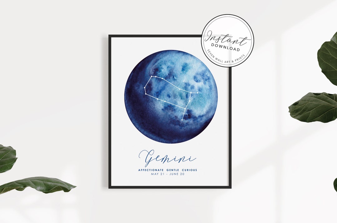 Personalised Zodiac Starsign Wall Art, Gemini Star Sign, Horoscope ...