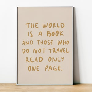 Wanderlust Print, Travel quote poster, St. Augustine Quote, The World is a Book, coastal decor, beach house decor, typography Quote Poster