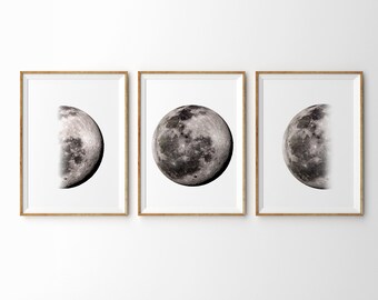 Set of 3 Moon Phases Print, Moon Phases print, Lunar Phases,  Minimalist Moon Art, Modern Poster, Moon Home Wall Art