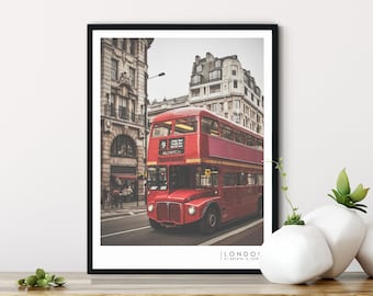 London Bus Print, London Travel Poster, Vintage Red Bus, London Photography, Wall Art Home Decor, Double Decker Bus, London Red bus gift