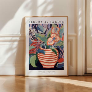 Cartel de florero, impresión del mercado de flores, impresión de jarrón Fleurs du Jardin Bouquet, Marché Fleurs, arte de pared de moda botánica, decoración de flores Boho