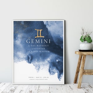 Gemini Zodiac poster, Gemini Constellation Print, Room decor poster, Birthday Gift quote Zodiac birth Month,Star Sign motto, Horoscope Quote