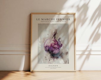 Onions food market print poster, marche fermier oignons, farmers market, vintage food print, kitchen decor, trendy french kitchen wall art