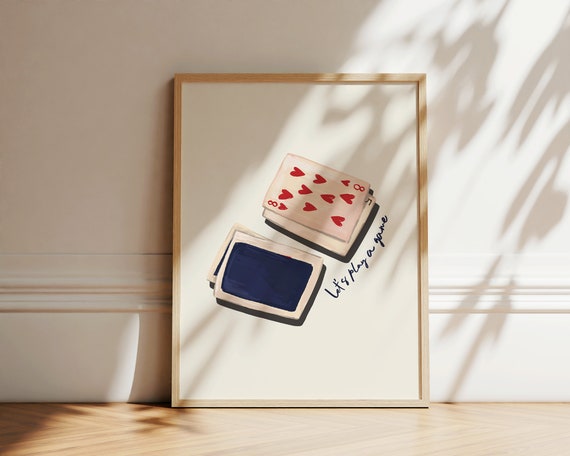 Playing cards Print Poster, Retro Playing Cards Wall Art, board games lover gift, Bar decor poster, Game Room Wall Art, Game night poster