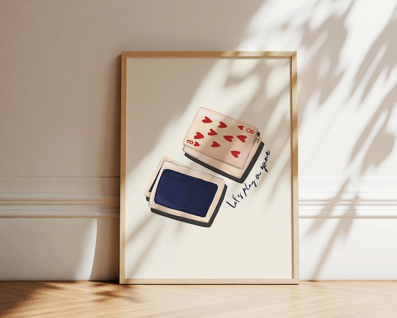 Playing cards Print Poster, Retro Playing Cards Wall Art, board games lover gift, Bar decor poster, Game Room Wall Art, Game night poster