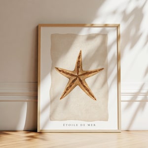 Pôster estrela do mar, impressão étoile de mer, impressão costeira francesa, decoração de casa de praia Boho, arte de parede moderna do oceano, impressões de verão, decoração infantil de berçário