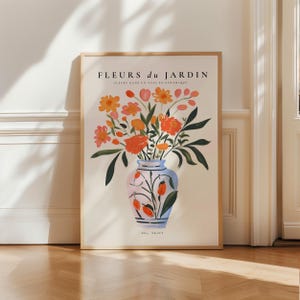 Cartel de florero, impresión del mercado de flores, impresión de jarrón Fleurs du Jardin Bouquet, Marché Fleurs, arte de pared de moda botánica, decoración de flores Boho
