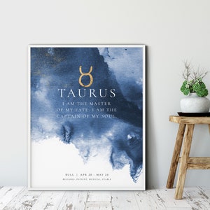 Taurus Zodiac poster, Taurus constellation, Personality Trait, Birthday Gift, Zodiac birth Month, Star Sign motto, Horoscope Quote