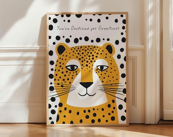 Impresión de leopardo para guardería, póster de guepardo y jaguar, impresión de animales para niños, arte de pared para guardería, impresión de animales lindos de la jungla salvaje, decoración de habitación infantil de moda