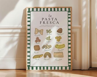 Types of pasta, Italian Food Poster, Pasta lover Kitchen Wall Art, Italian Kitchen Print, Trendy Retro Poster Minimalist print, Italian Food
