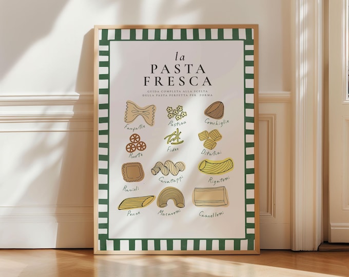 Types of pasta, Italian Food Poster, Pasta lover Kitchen Wall Art, Italian Kitchen Print, Trendy Retro Poster Minimalist print, Italian Food