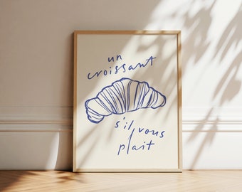 Croissant poster, S&#39;il Vous Plait Print, french Food Poster, Croissant Kitchen Wall Art, Trendy Retro Poster, Minimalist Kitchen decor print