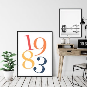 1983 Year Poster, Birthday Print Poster, Typography Wall Art, Birthday ...