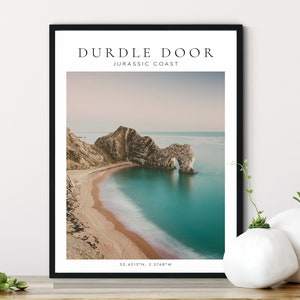Durdle Door Print poster, Jurassic Coast UK travel print, Beach Photography, Modern Coastal Wall Art Home Decor, Bournemouth England print