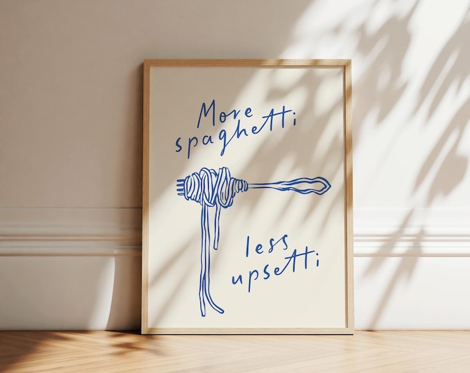 More Spaghetti Less Regretti, Italian Food Poster, Pasta lover Kitchen Wall Art, Italian Kitchen Print, Trendy Retro Poster Minimalist print