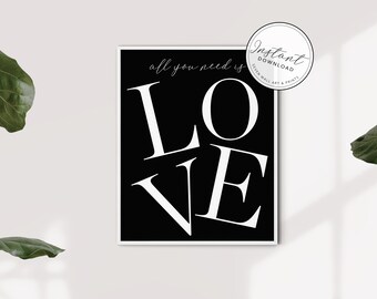 All You Need is Love Print | Home Decor Poster |  Love Poster |  Love Typography Wall Art
