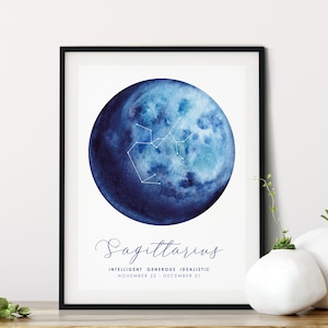 Personalised Zodiac Starsign Wall Art, Sagittarius Sign, Horoscope Zodiac Print, Personalised Constellation Art Print, Zodiac Nursery Gift