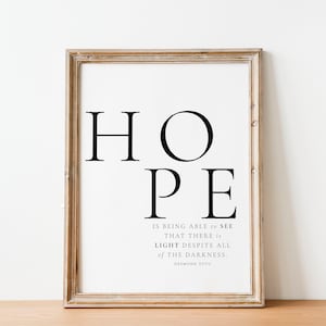 Speranza, citazione di Desmond Tutu, citazione di luce, citazione di oscurità, stampa ispiratrice, poster HOPE, citazione di vita, citazione di motivazione della vita