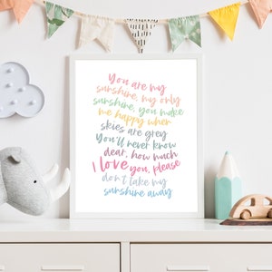 You Are My Sunshine Print, Kinderlieder Druck, Kinderlieder Druck, Kinderlieder Druck, Kinderzimmer Wandkunst, Spielzimmer Kunstdruck, Boho-Stil