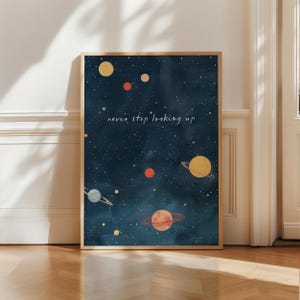 Universum Sonnensystem Poster, Never stop schaut nach oben, Kinderzimmer Dekor, Kinderzimmer Wandkunst, trendige Kinderzimmer Dekor
