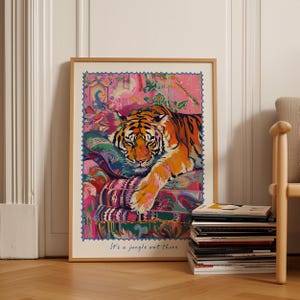 Tiger Print, It&#39;s a Jungle out there, Maximalist Art, Tiger Poster, Dopamine Trendy Decor, Preppy Wall Art, Boho Home Decor, Wild Animal