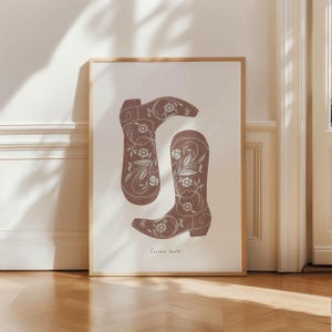 Rust Cowboy Boots Print, Minimalist Southern Wall Art Poster, Rodeo vintage Western Cowgirl Art, Aesthetic trendy Apartment Decor wild west