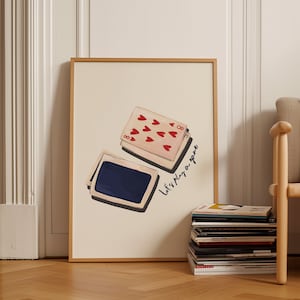 Playing cards Print Poster, Retro Playing Cards Wall Art, board games lover gift, Bar decor poster, Game Room Wall Art, Game night poster