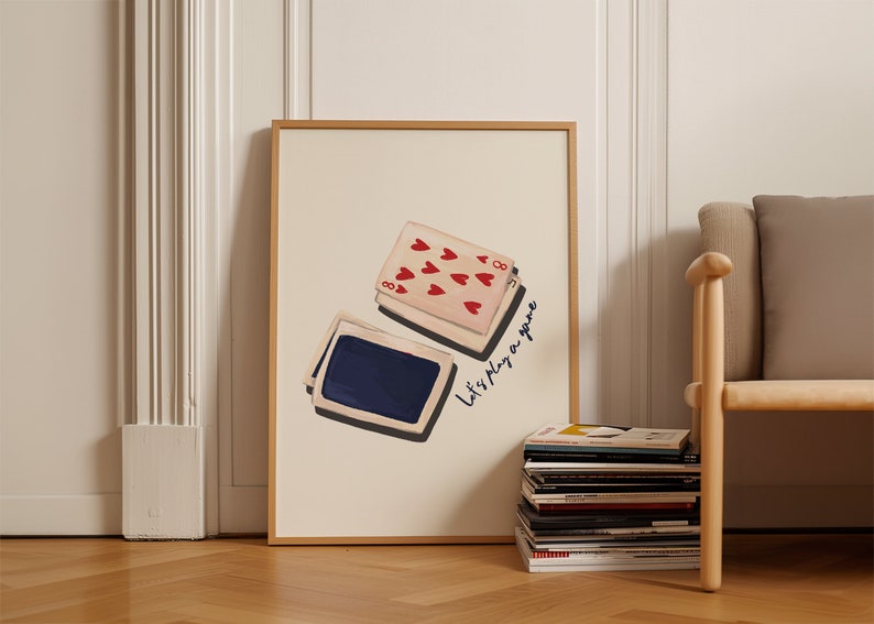 Playing cards Print Poster, Retro Playing Cards Wall Art, board games lover gift, Bar decor poster, Game Room Wall Art, Game night poster