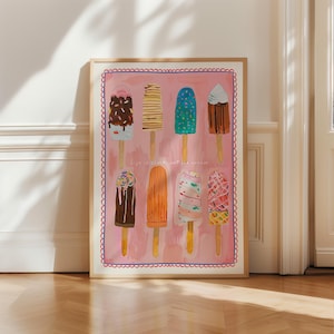 Ice cream Print, Gelato Summer poster, Beach coastal wall art, Colourful Rainbow Retro Maximalism Kitchen Art Aesthetic trendy Kitchen Decor