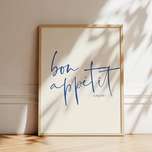 Bon Appetit Poster, Kitchen Wall Art, Minimalist Kitchen Poster, Trendy Retro Food art, Modern Kitchen Wall, French typography Quote Poster