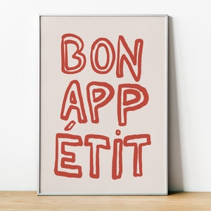 Bon Appetit Poster, Kitchen Wall Art, Minimalist Kitchen Poster, Trendy Retro Food art, Modern Kitchen Wall, French typography Quote Poster