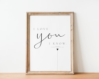 Star Wars quote, I love you, I know,  Han Solo quote, Princess Leia, Love Film, Empire Strikes Back, valentines gift, Star Wars Home Decor