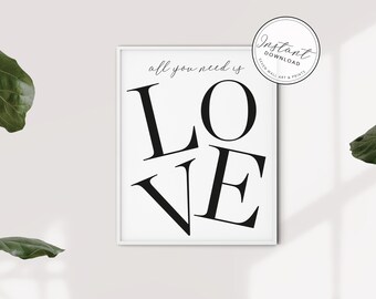 All You Need is Love Print | Home Decor Poster |  Love Poster |  Love Typography Wall Art