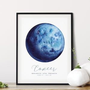 Personalised Zodiac Starsign Wall Art, Cancer Star Sign, Horoscope Zodiac Print, Personalised Constellation Art Print, Zodiac Nursery Gift