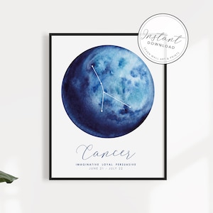 Personalised Zodiac Starsign Wall Art, Cancer Star Sign, Horoscope Zodiac Print, Personalised Constellation Art Print, Zodiac Nursery Gift